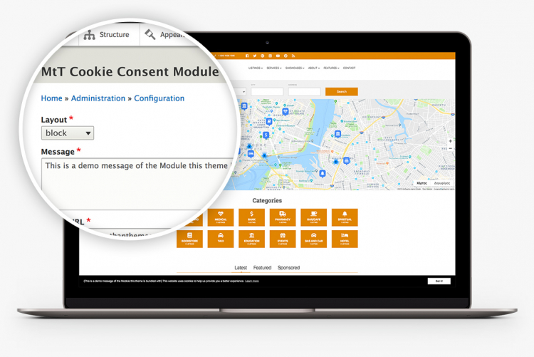 Place a Cookie Consent message on your site with our Cookie Consent Block Module