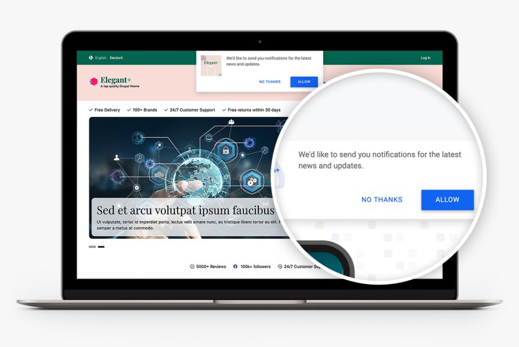 Push notifications in Elegant+ for Drupal 10