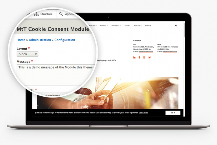 Cookie Consent Block Module in Minimal+ for Drupal 10