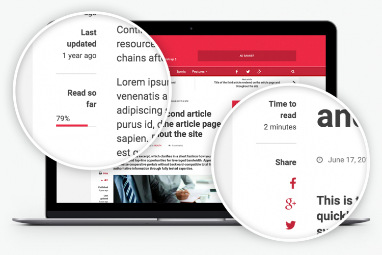 Packed with special features: Time to read, Reading progress, Print article, Font resize and more